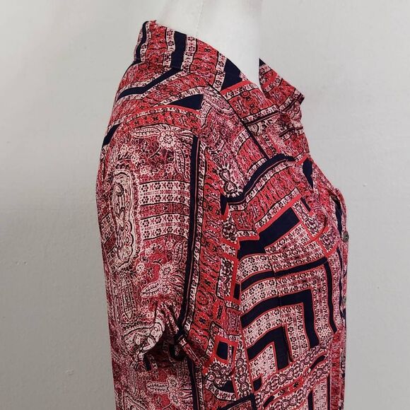 Lucky Brand Red Boho Top Size Small Lucky Brand Red Top with Tie Waist - Picture 3 of 6